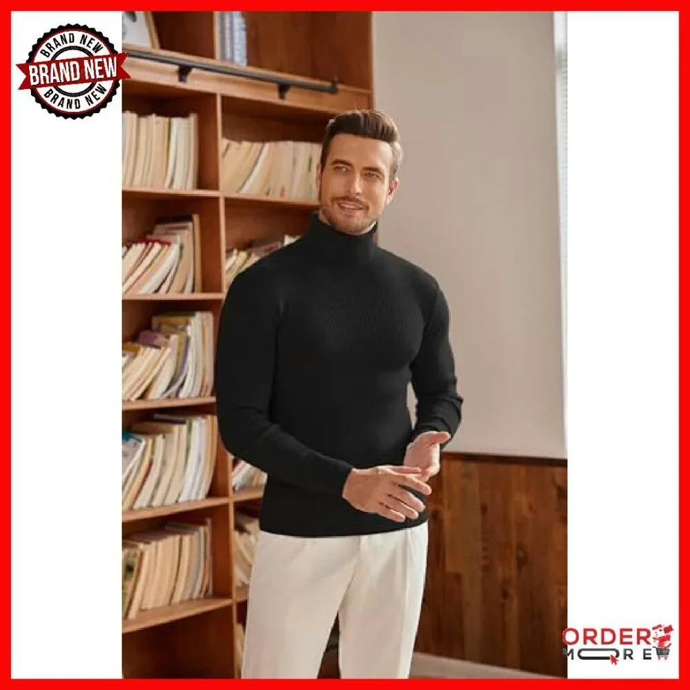 Men's Ribbed Slim Fit Turtleneck Sweater Pullover Knitted Casual